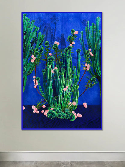 Cactus Majorelle by Nadia Attura. Fine Art Giclee Print in blue , green and pink using archival pigment ink.  